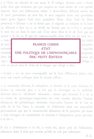 Etat : une politique de l'imprononçable - Francis Cohen