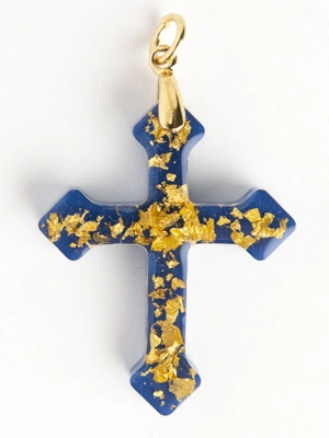 Croix Versailles résine et mica bleu - Fleur Nabert