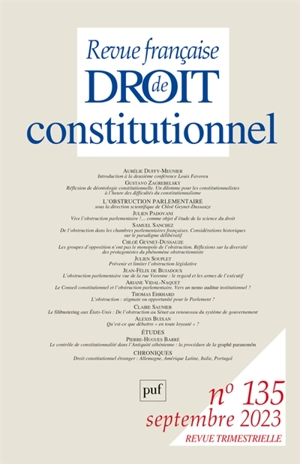 Revue française de droit constitutionnel, n° 135. L'obstruction parlementaire