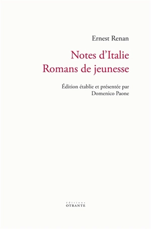 Notes d'Italie : romans de jeunesse - Ernest Renan