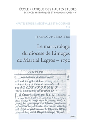 Le martyrologe du diocèse de Limoges de Martial Legros, 1790 - Jean-Loup Lemaître