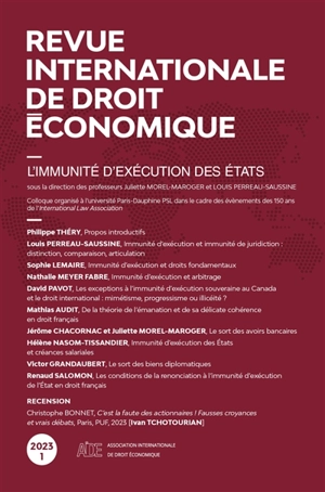 Revue internationale de droit économique, n° 1 (2023). L'immunité d'exécution des Etats