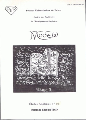 Modes : actes - Société des anglicistes de l'enseignement supérieur (France). Congrès (1986 ; Reims)