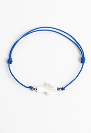 Bracelet cordon bleu croix nacre - Caroline