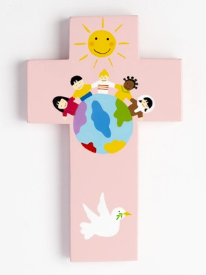 Croix murale enfants du monde rose - La ronde des couleurs