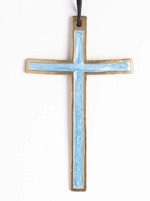 Croix murale bronze émaillée bleue ciel - Partant Sodarec
