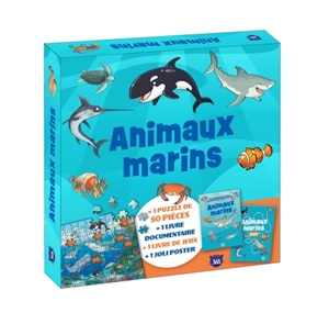 Animaux marins : 1 puzzle de 50 pièces, 1 livre documentaire, 1 livre de jeux, 1 joli poster - Nicole Masson