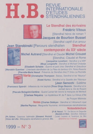 HB, revue internationale d'études stendhaliennes, n° 3