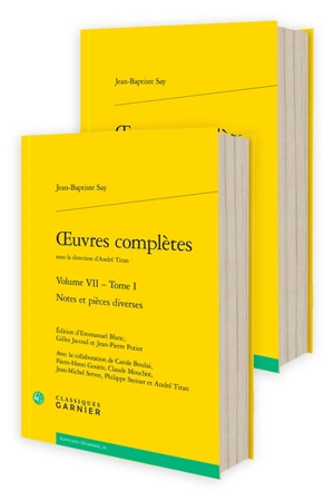 Oeuvres complètes. Vol. 7. Notes et pièces diverses - Jean-Baptiste Say