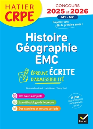 Histoire géographie EMC, enseignement moral et civique : épreuve écrite d'application : CRPE concours 2025 et 2026 M1, M2 - Alexandra Baudinault