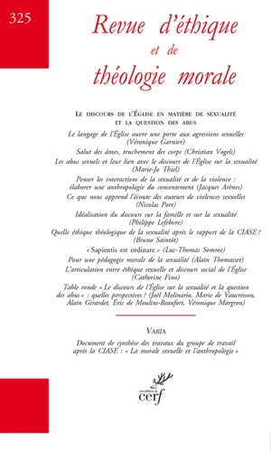 Revue d'éthique et de théologie morale, n° 325. Le discours de l'Eglise en matière de sexualité et la question des abus