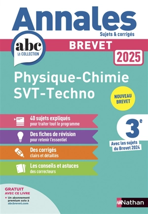 Physique chimie, SVT, techno 3e : brevet 2025 : nouveau brevet