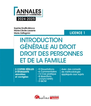 Introduction générale au droit, droit des personnes et de la famille : licence 1 : 2024-2025 - Sophie Druffin-Bricca