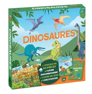 Dinosaures : 1 puzzle de 50 pièces, 1 livre documentaire, 1 livre de jeux, 1 joli poster - Nicole Masson