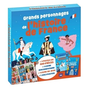 Grands personnages de l'histoire de France : 1 puzzle de 100 pièces, 1 livre documentaire, 1 livre de jeux, 1 joli poster - Jérôme Maufras