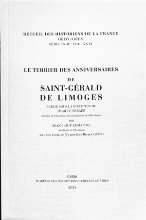 Le terrier des anniversaires de Saint-Gérald de Limoges