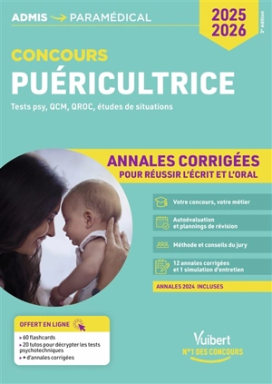 Puéricultrice : tests psy, QCM, QROC, études de situations : annales corrigées, concours 2025-2026 - Richard Guçek