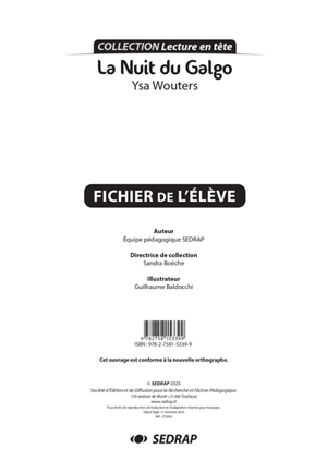 La nuit du galgo : Ysa Wouters : fichier de l'élève - Société d'édition et de diffusion pour la recherche et l'action pédagogique