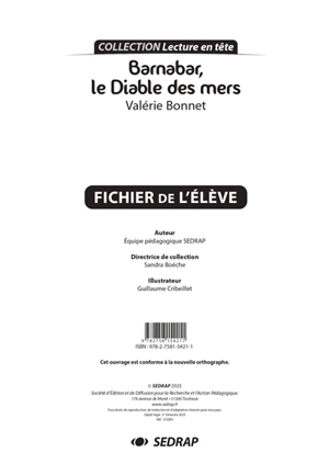 Barnabar, le diable des mers : Valérie Bonnet : fichier de l'élève - Société d'édition et de diffusion pour la recherche et l'action pédagogique