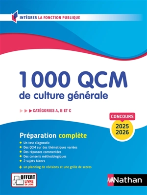 1.000 QCM de culture générale : catégories A, B et C, concours 2025-2026 : préparation complète - Pascal Joly