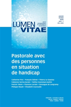 Lumen vitae, n° 1 (2025). Pastorale avec des personnes en situation de handicap