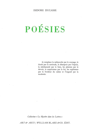 Poésies : préface à un livre futur - Lautréamont