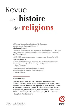 Revue de l'histoire des religions, n° 3 (2018)