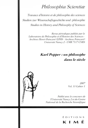 Philosophia scientiae, n° 11-1. Karl Popper, un philosophe dans le siècle - Alain Boyer