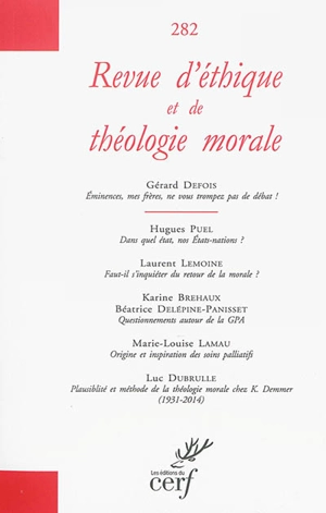 Revue d'éthique et de théologie morale, n° 282
