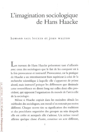 L'imagination sociologique de Hans Haacke - Howard Saul Becker