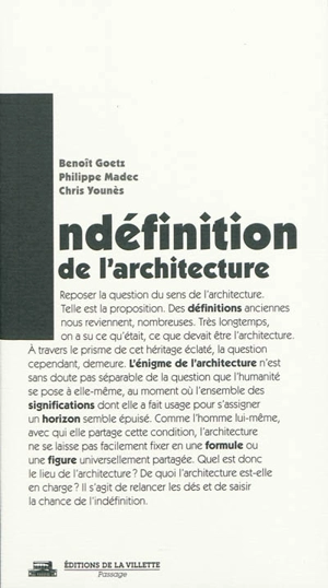 Indéfinition de l'architecture : un appel - Benoît Goetz