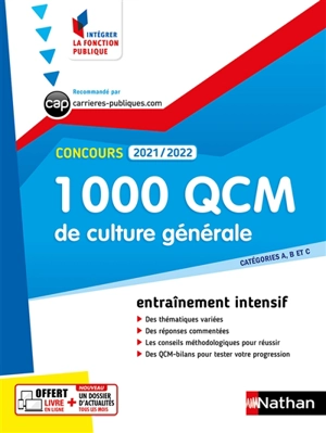 1.000 QCM de culture générale : histoire géographie, économie et société, institutions, arts, sciences et techniques : catégories A, B et C, concours 2021-2022 - Pascal Joly