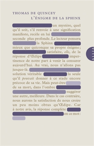 L'énigme de la sphinx - Thomas De Quincey