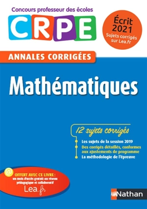 Mathématiques : CRPE, annales corrigées : écrit 2020 - Daniel Motteau