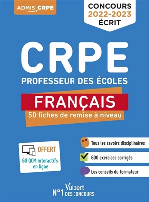 CRPE, professeur des écoles, français : 50 fiches de remise à niveau : concours 2022-2023 écrit - Matthieu Verrier