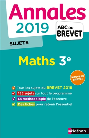 Maths 3e : annales 2019, sujets : nouveau brevet - Carole Feugère