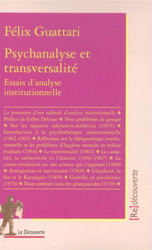 Psychanalyse et transversalité : essai d'analyse institutionnelle - Félix Guattari