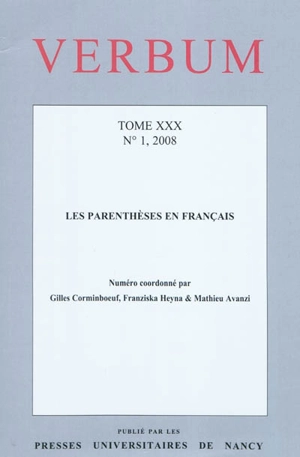 Verbum, n° 4 (2008). Les parenthèses en français