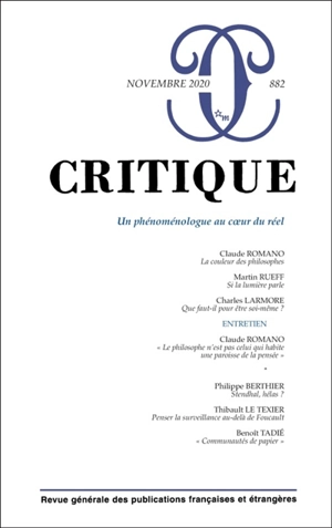 Critique, n° 882. Un phénoménologue au coeur du réel - Martin Rueff